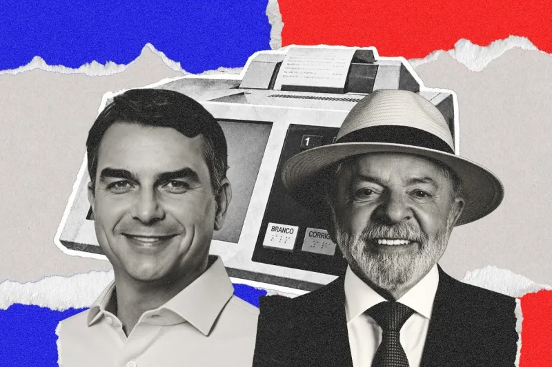 Candidatos Flávio e Luiz Inácio Lula da Silva durante a campanha eleitoral de 2026.