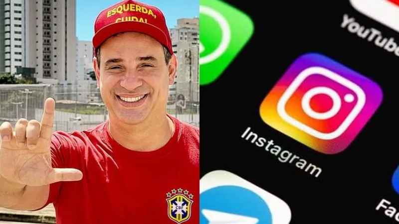 Imagem ilustrativa de smartphone exibindo rede social com logo da Justiça Eleitoral.
