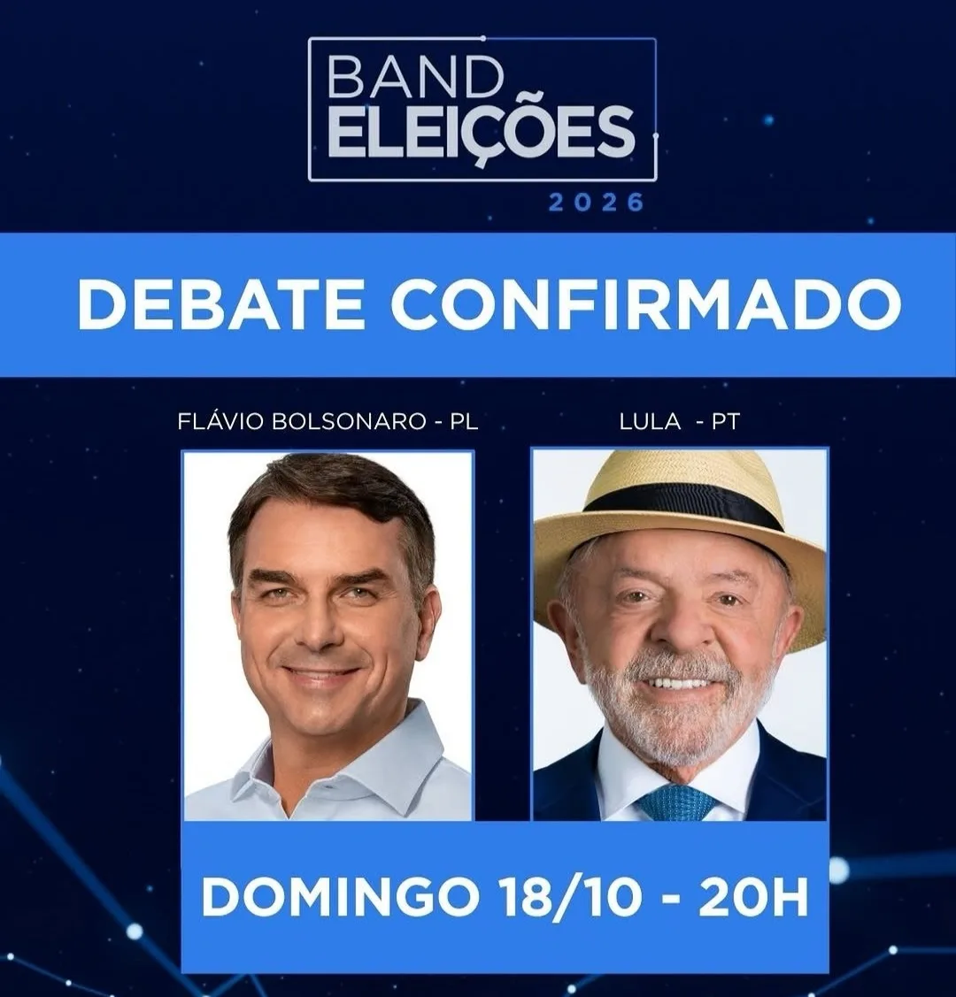 Band confirma debate entre Flávio Bolsonaro e Lula neste domingo (18); confronto será às 20h