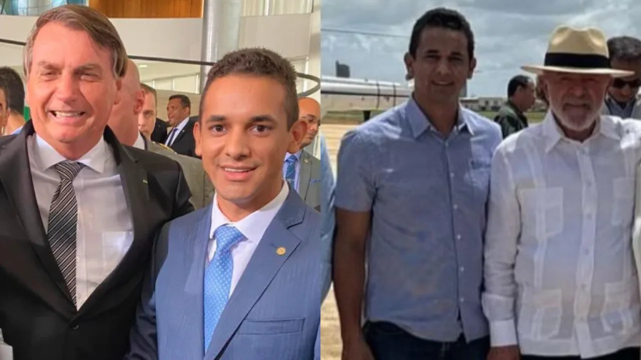 Allyson Bezerra posando em momentos distintos com o presidente Lula e o ex-presidente Jair Bolsonaro.