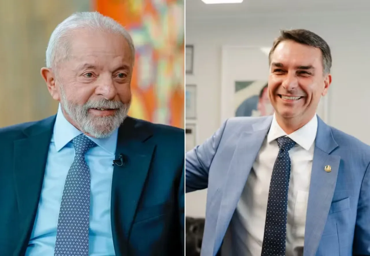 Candidatos Luiz Inácio Lula da Silva e Flávio Bolsonaro durante campanha