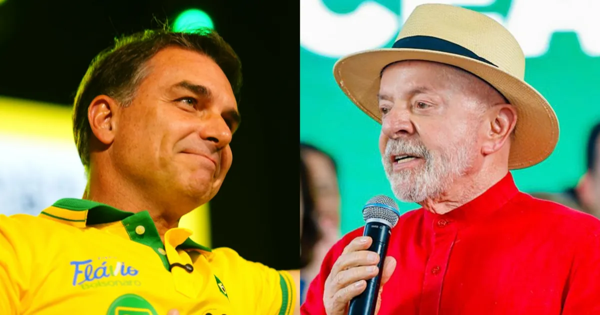 Senador Flávio Bolsonaro em ato político durante a campanha de 2026.