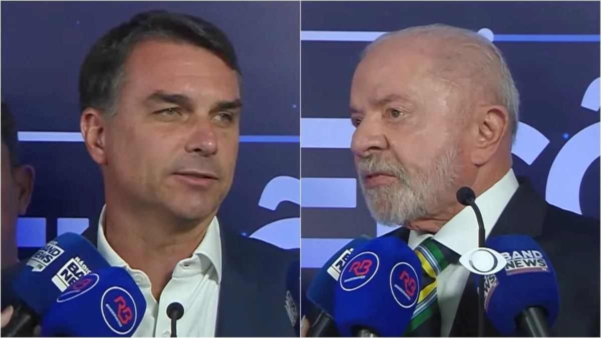 Gráfico comparativo entre Flávio Bolsonaro e Lula na pesquisa Futura/100% Cidades.