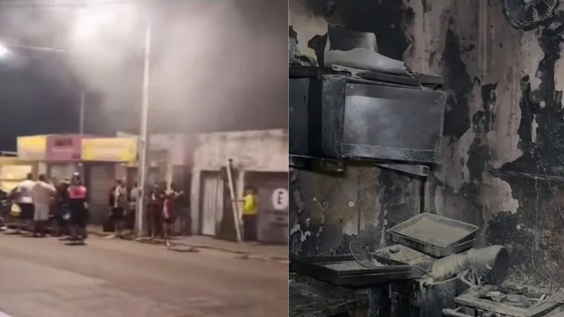 Equipe do Corpo de Bombeiros Militar do Rio Grande do Norte atua em incêndio na Zona Norte de Natal.