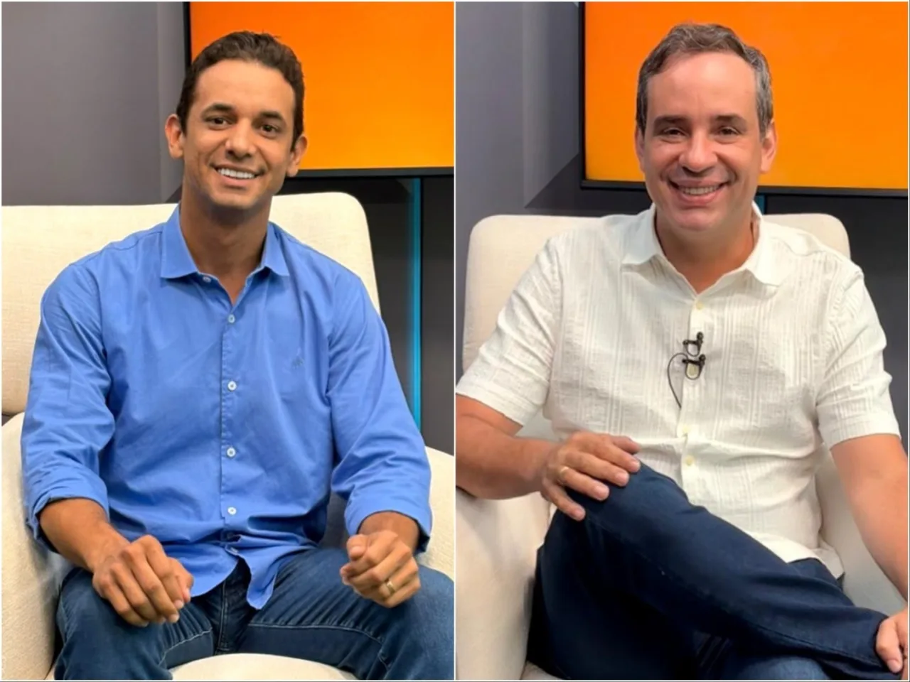 Candidatos Allyson e Cadu de Lula no estúdio da Inter TV.