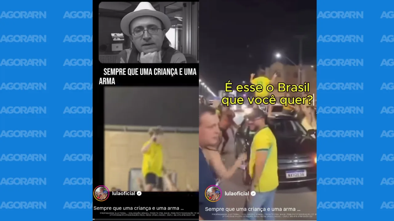 Imagem de criança segurando objeto semelhante a arma em ato político.