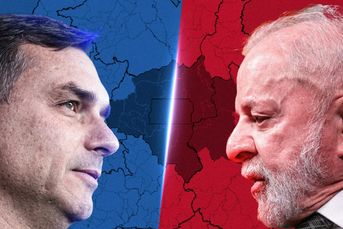 Cenário da disputa eleitoral entre Lula e Flávio Bolsonaro no segundo turno.