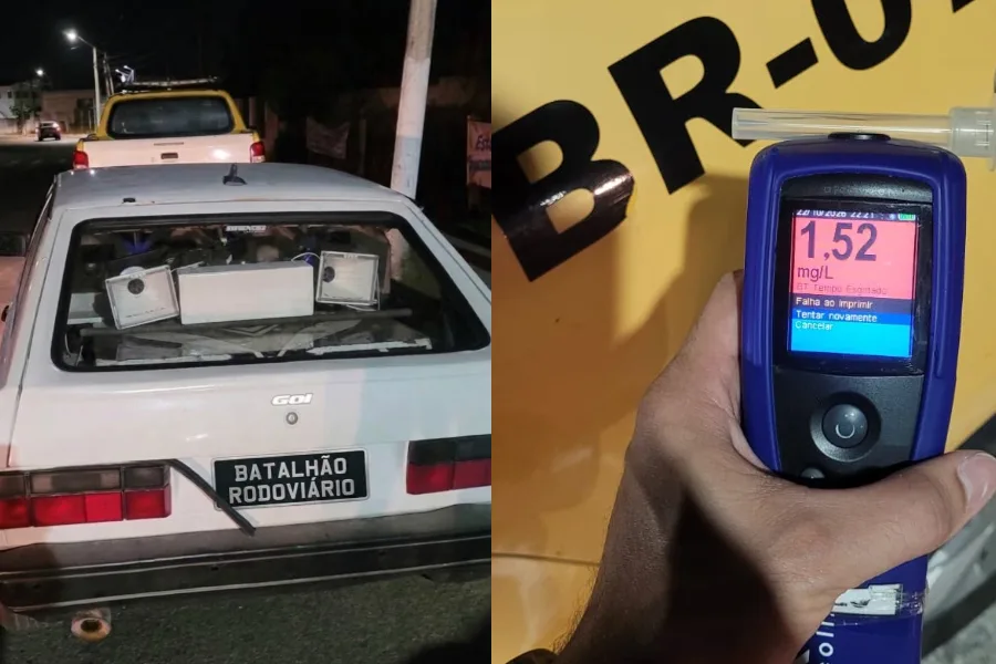 Viatura do Comando de Policiamento Rodoviário Estadual durante fiscalização noturna.