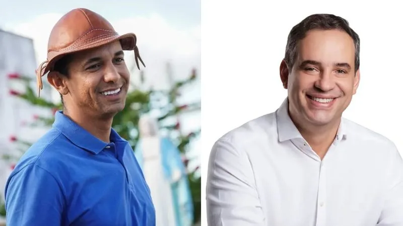 Infográfico representando a disputa eleitoral no Rio Grande do Norte com as siglas dos candidatos.
