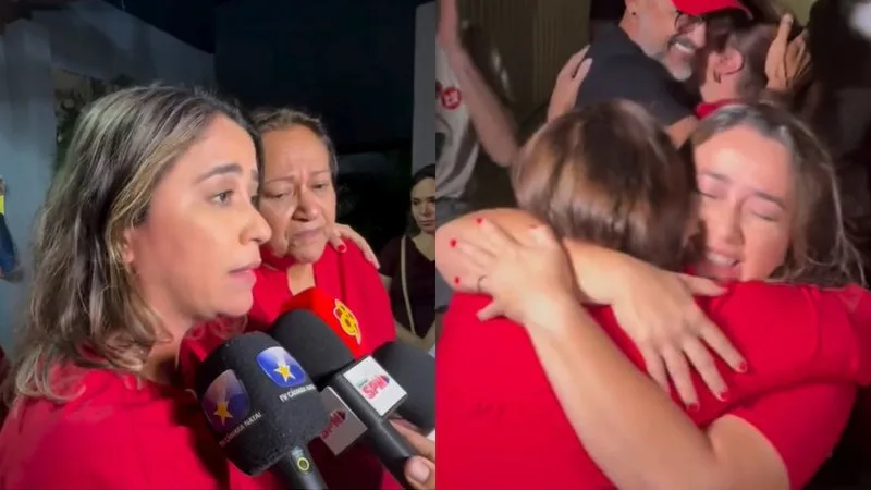 Senadora eleita Samanda de Lula discursando em comício após o resultado das urnas.