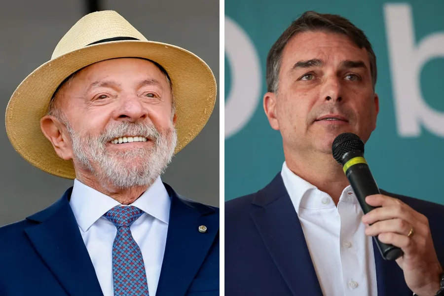 Gráfico ou imagem representativa da disputa entre Flávio Bolsonaro e Luiz Inácio Lula da Silva.