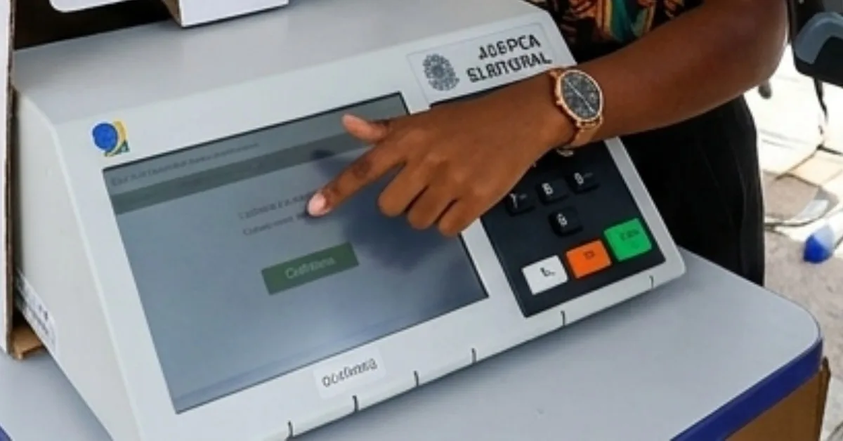 Fachada de seção eleitoral durante período de eleições no Brasil.