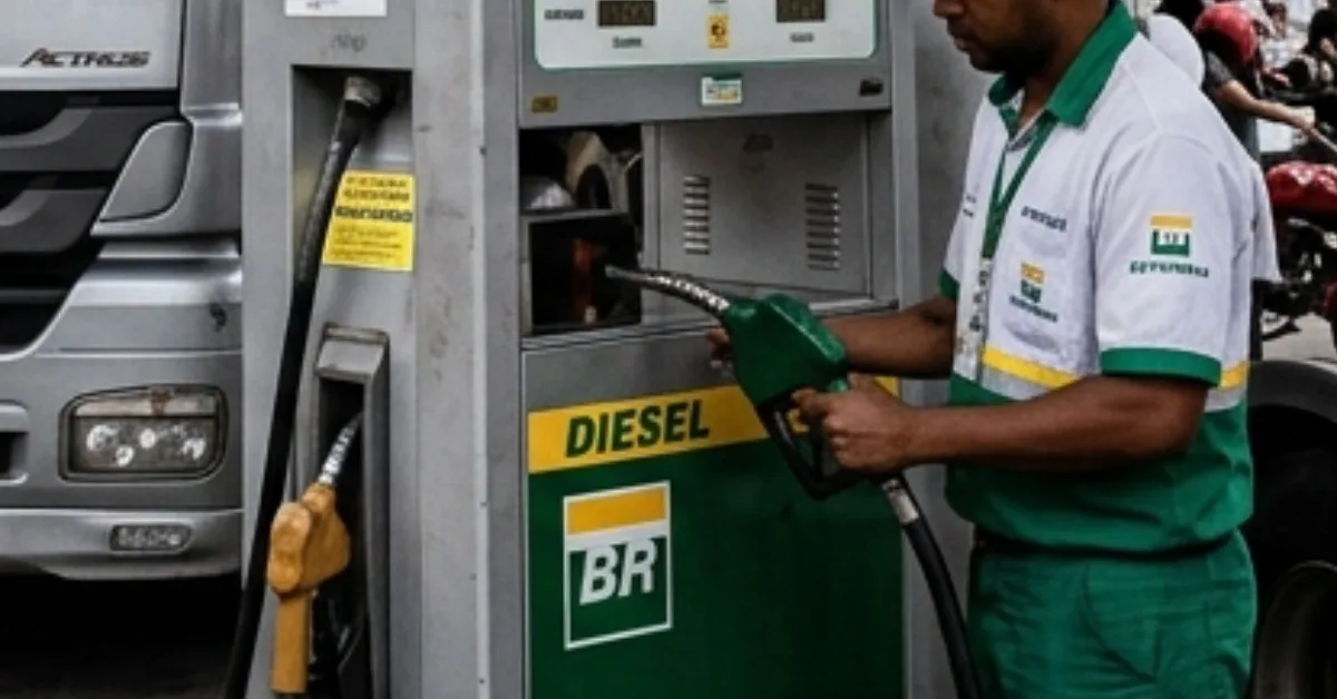 Placa de posto de gasolina exibindo o preço do diesel.