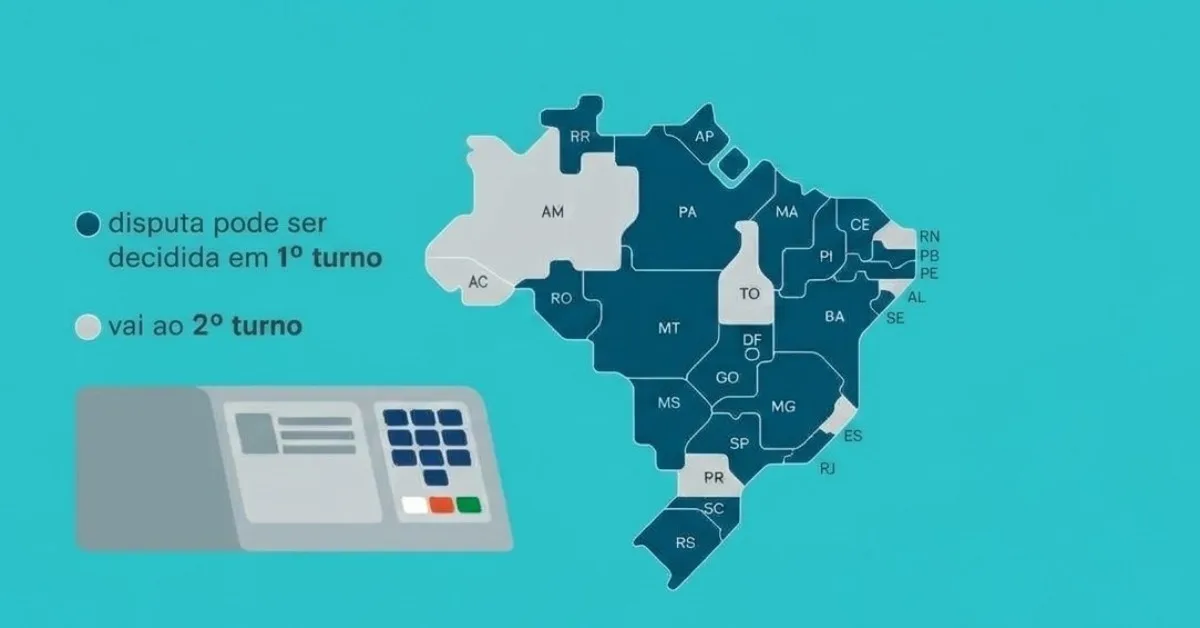 Mapa das unidades da Federação com potencial de definição eleitoral no primeiro turno.
