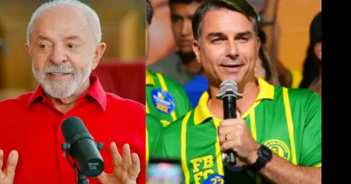 Montagem fotográfica de Flávio Bolsonaro e Luiz Inácio Lula da Silva.